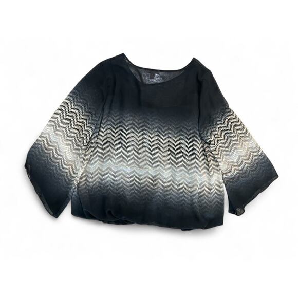 Roz & Ali Women's Black Patterned Long Sleeve Sheer Blouse Lined Tank Top 1X - Picture 7 of 8